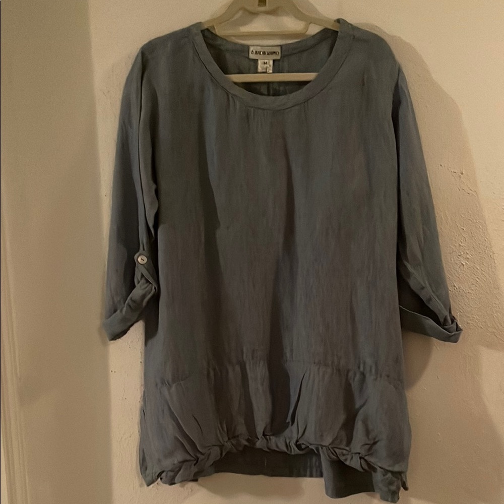 Light denim Blue Boxy Tunic/mini dress with Relaxed Fit and button up sleeves